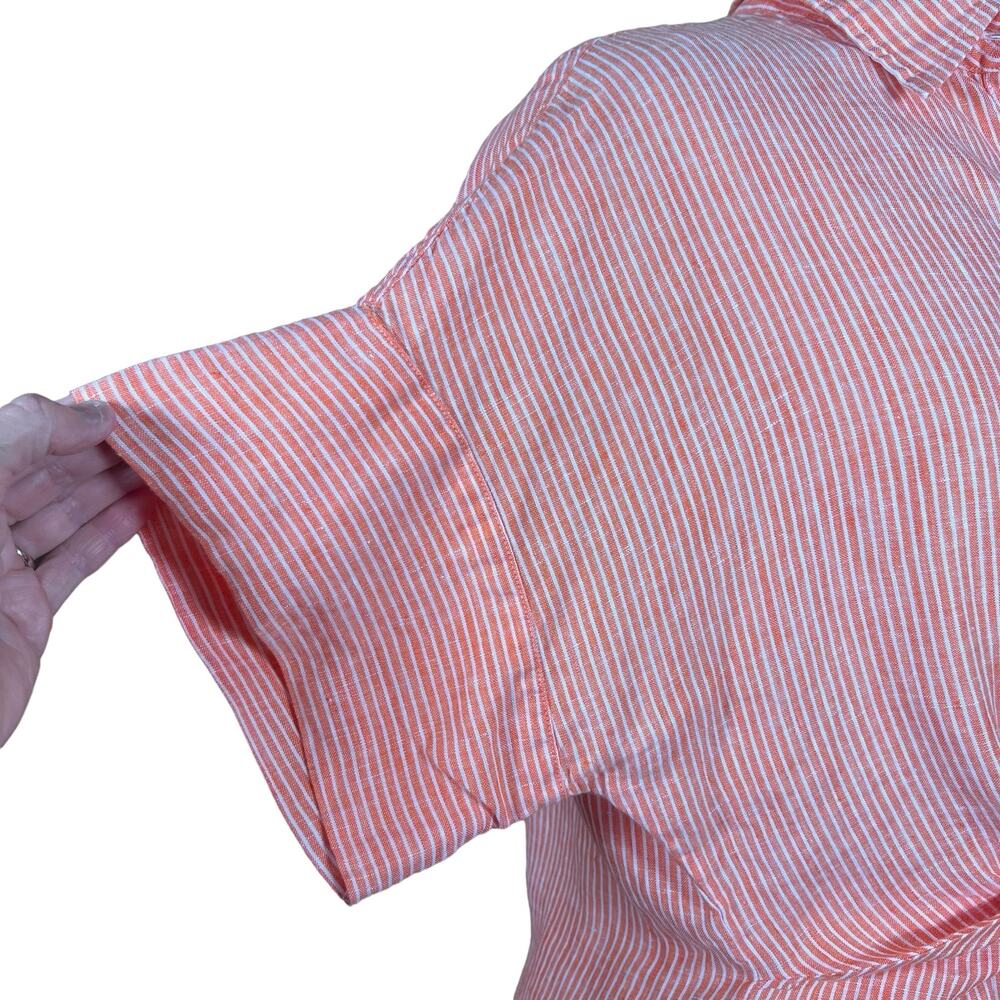 Lauren by Ralph Lauren Orange & White Striped Linen Tie Front Shirt Large - Picture 6 of 12